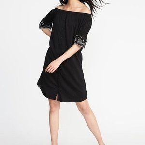 Off Shoulder Black Embroidered Dress XS